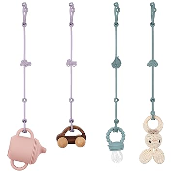 Toy Safety Straps, Silicone Pacifier Clips, 4Pack Adjustable Straps for Strollers, High Chair, Shopping Cart (Set 2)