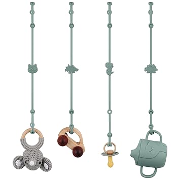 4 Pack Toy Straps for Strollers, High Chair, Shopping Cart (Ether)